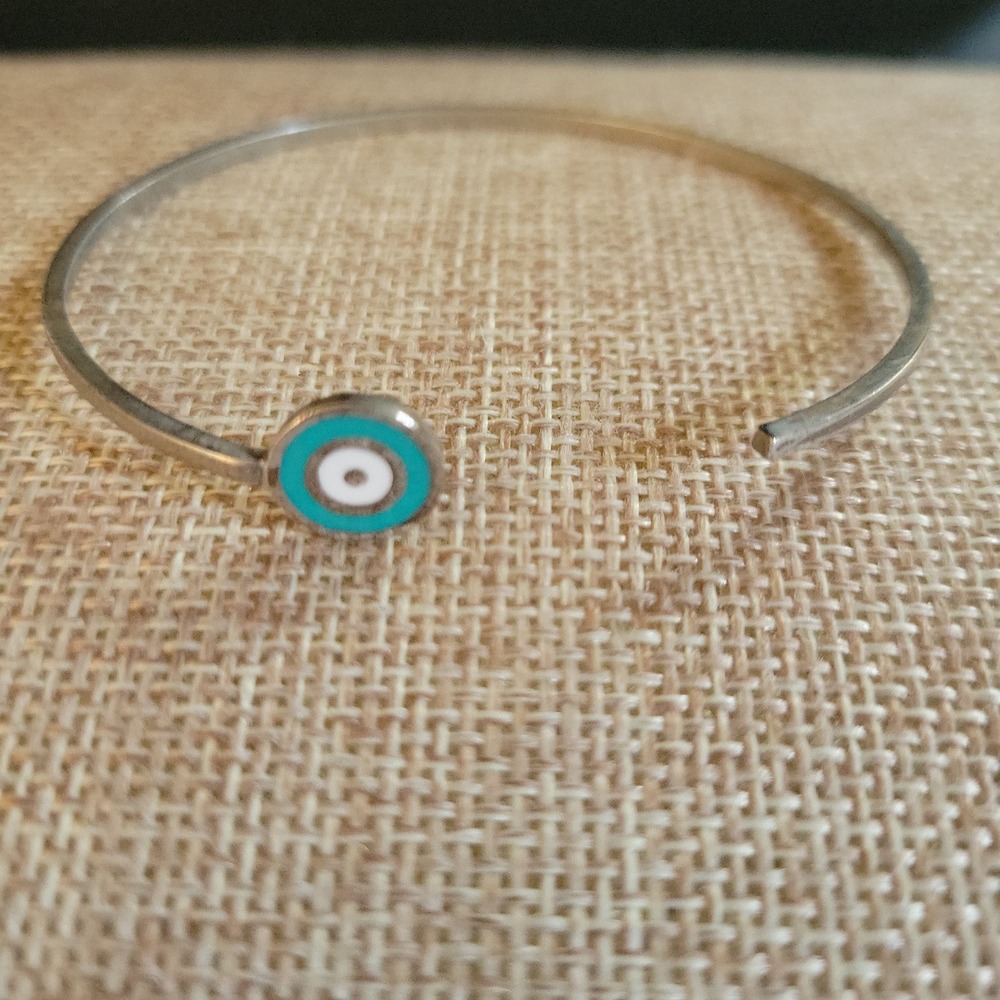 Element X Silver Tone Turquoise Enamel Evil Eye Cuff Bracelet Size 7 Spiritual